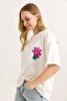 White Two Yarn Fabric Crew Neck Basic Form Back and Chest Area Colorful Printed T-Shirt - 3