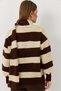 Brown Knitwear Soft Textured V-Neck Relaxed Fit Scarf Detailed Buttoned Striped Cardigan - 4