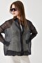 Black Liosel Transparent Chiffon Fabric Inside Camisole Undershirt Combined Detailed Buttoned Shirt - 3