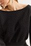 Black Three-Threaded Ribbed Flexible Boat Neck Long Sleeve Sweatshirt with Stone Detail - 3