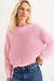 Pink Three-Thread Fabric Crew Neck Drop Shoulder Lemon Embroidered Comfortable Fit Sweatshirt