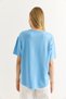 Light Blue Soft Modal Fabric Crew Neck Drop Shoulder Oval Hem Cut Stretchy Textured T-Shirt - 2