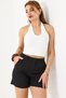 Black Linen Look High Waist Zippered Pocket Relaxed Fit Woven Fabric Shorts - 2