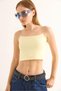 Yellow Cotton Viscose Stretch Fabric String Strap Square Neck Slim Fit Crop Blouse - 4