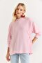 Pink Modal Fabric Hooded Collar Oversized Tunic with Tie Detail on the Sides and Long Sleeves - 5