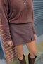 Brown Woven Fabric High Waist Mini Skirt with Slit Detail and Comfortable Fit - 3