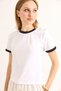White Cotton Blend Crew Neck Short Sleeve Knitted T-Shirt with Shoulder Button Detail - 4
