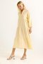 Yellow Muslin Fabric High Collar Long Sleeve Relaxed Fit Buttoned Front Detailed Layered Dress - 5