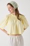 Yellow Crew Neck Short Sleeve Crop Form Blouse with Pleated Detail on the Chest and Comfortable Cut - 2