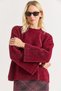 Burgundy Soft Fuzzy Flexible Textured Crew Neck Oversize Drop Shoulder Wide Cut Sweater - 5