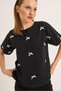 Black Cotton Fabric Crew Neck Fit Cut Short Sleeve Knitted T-Shirt with Bow Detail - 4
