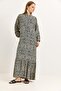 Cream Viscose Fabric, Buttoned Collar, Comfortable Cut, Ethnic Patterned Dress Suitable for Hijab - 5