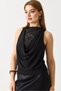 Black Degaje Collar Sleeveless Standard Cut Lace Detailed Backless Blouse