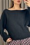 Black Knitwear Wide Collar Bat Sleeve Ribbed Detailed Comfortable Cut Knitted Sweater - 3