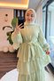 Çağla Modal Fabric Lined Tulle Detailed Layered Ruffle Design Belted Dress - 4