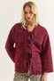 Burgundy Cashmere Fabric V-Neck Standard Cut Long Sleeve Jacket with Three-Tie Detail on the Front - 4