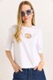 White Cotton Crew Neck Short Sleeve Heart-Cut Stone Embroidered Detailed T-Shirt
