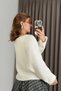 Ecru Soft Textured Wide Collar Bat Sleeve Relaxed Cut Ribbed Detailed Knitted Sweater - 3