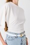White Stretchy Textured Crew Neck Bat Sleeve Relaxed Fit Gathered Side Knitted Blouse - 4