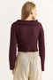 Burgundy Stretchy Wrinkled Fabric Madonna Collar Double Zipper Detailed Long Sleeve Blouse - 4