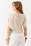 Cream Sandy Fabric Crew Neck Half Sleeve Relaxed Cut Cape Detailed Knitted Blouse - 6