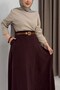 Brown Woven Fabric Elastic Waist Comfortable Cut Long Casual Skirt with Side Pockets - 3