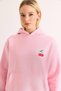 Pink Embroidered Three-Thread Hooded Off-Shoulder Cherry Embroidered Kangaroo Pocket Sweatshirt - 5