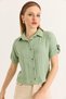 Aqua Green Muslin Soft Textured Shirt with Collar, Short Sleeves, Buttoned, Regular Fit Modern Shirt - 3