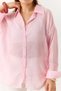 Pink Textured Transparent Fabric Shirt Collar Off-Shoulder Oversized Buttoned Long Sleeve Shirt - 2