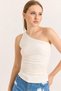 Ecru Stretchy Fabric One-Shoulder Detailed Side Gathered Slim Fit Sleeveless Knitted Blouse - 2