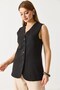 Black Lined V-Neck Regular Cut Thick Strap Vest with Different Button Detailing