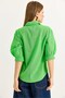 Green Linen Textured Three-Quarter Sleeve Shirt with Collar and Wooden Button Detail, Comfortable Fit Shirt - 3