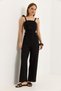 Black Aerobin Flexible Textured Square Neckline Elastic Waist Comfortable Cut Slopet Jumpsuit with Front Pockets - 2