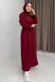 Burgundy Woven Fabric Polo Collar Long Sleeve Straight Cut Tie-Waist Basic Hijab Dress - 2
