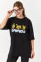 Black Crew Neck Short Sleeve T-Shirt with Side Slits and Garfield Print, Relaxed Fit