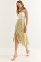 Green Viscose Textured High Waist Relaxed Fit Buttoned Floral Patterned Comfortable Skirt - 4