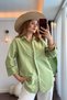 Green Cotton Blend Fabric Shirt Collar Long Sleeve Oversize Cut Buttoned Casual Form Shirt