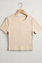 Beige Camisole Ribbed Fabric Crew Neck Short Sleeve Stretchy Form Crop Blouse