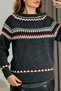 Anthracite Jacquard Textured Crew Neck Long Sleeve Standard Fit Patterned Knitted Sweater - 3