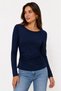 Navy Blue Stretchy Viscose Fabric Crew Neck Long Sleeve Side Gathered Slim Fit Knitted Blouse - 3
