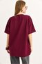 Burgundy Cotton Crew Neck Drop Shoulder Oversize Nineteen Eighty Four Printed T-Shirt - 5