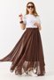 Brown Chiffon Fabric Elastic Waist Asymmetrical Cut Lined Skirt with Stone Detail Casual Skirt