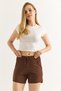 Brown Flexible Textured Shorts with Elastic Waist and Laces, Comfortable Cut, Suitable for Daily Use - 5
