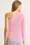 Pink Polyamide Stretch Fabric Single Shoulder Detailed Fitted Blouse with Side Accessory Buckle - 7