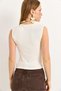 White Cotton Knitted Fabric Crew Neck Zero Sleeve Gathered Sides Modern Form Blouse - 5