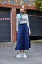 Navy Blue Flexible Textured Skirt with Elastic Waist, Flared Cut, Comfortable Fit, Functional Detailing