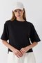 Black Two Thread Fabric Crew Neck Raglan Sleeve Short Sleeve Relaxed Cut Crop Blouse - 2