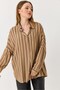 Mink Cotton Blend Shirt Collar Drop Shoulder Oversized Striped Patterned Buttoned Shirt - 2