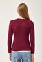 Burgundy Viscose Blended Stretch Fabric Crew Neck Long Sleeve Blouse with Garnished Detail - 4
