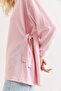 Pink Modal Fabric Hooded Collar Oversized Tunic with Tie Detail on the Sides and Long Sleeves - 6